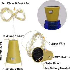 20LEDs Solar Wine Bottle Lights Waterproof Solar Cork Shaped Fairy String Lights For Home Wedding Christmas Decor Garland Lamp