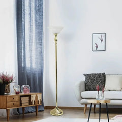 DUTRIEUX Elegant Designs 1 Light Torchiere Floor Lamp with Marbleized White Glass Shade, Brushed Nickel
